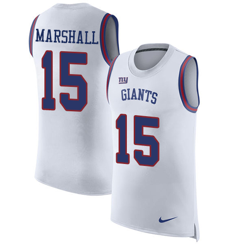Nike Giants #15 Brandon Marshall White Men's Stitched NFL Limited Rush Tank Top Jersey - Click Image to Close